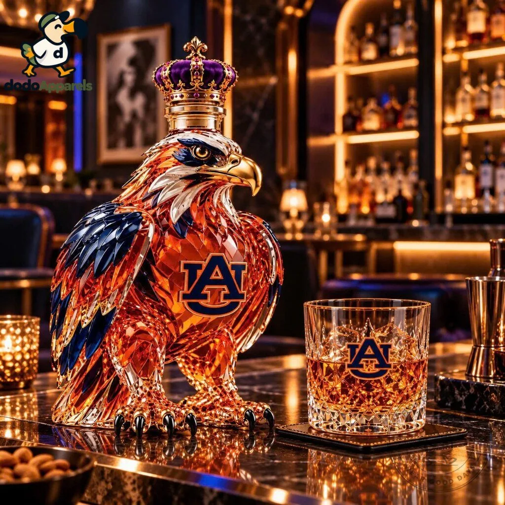 Auburn Tigers War Eagle Crown Whiskey Decanter Empty Glass Bottle