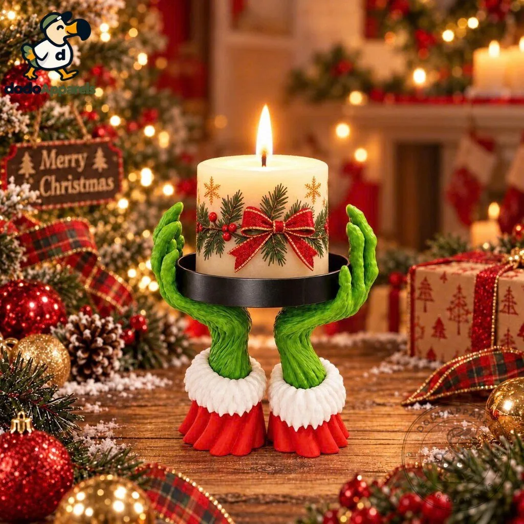 Grinch Christmas Candle Holder Stand Xmas Tabletop Centerpiece Novelty Home Decor