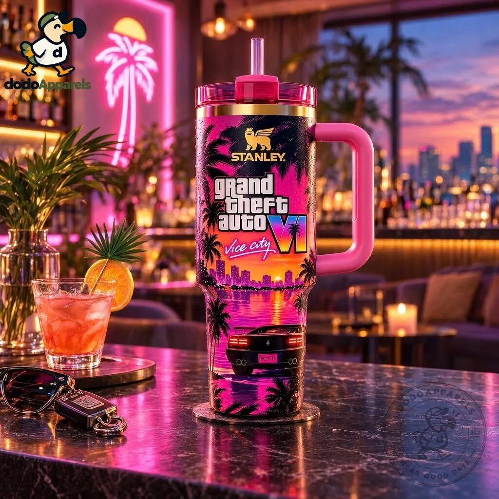 Grand Theft Auto VI Vice City 40oz Tumbler Cup Handle Straw Lid Gaming
