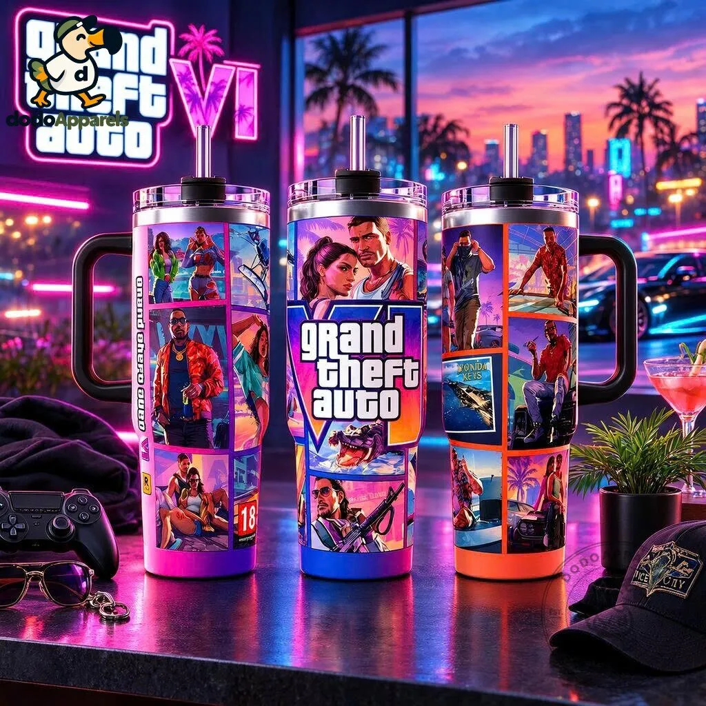 Grand Theft Auto VI Lucia Jason 40oz Tumbler Cup Handle Straw Lid Gaming
